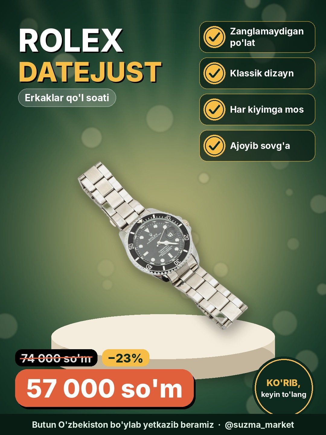 Erkaklar qo'l soati Rolex Datejust 38-45 mm, Zanglamaydigan Po'lat