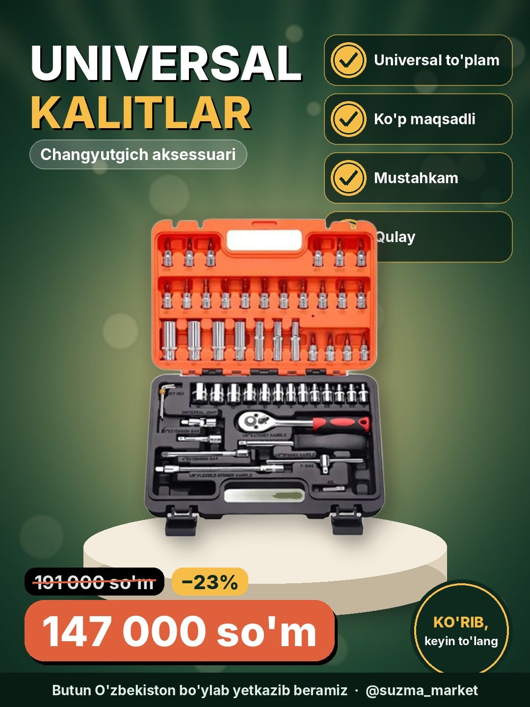 Universal kalitlar to‘plami, simsiz chang yutgich va vertolyot aksessuari