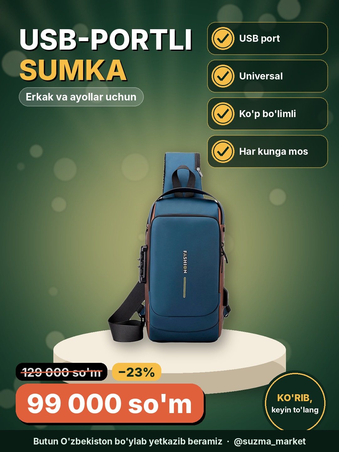 Erkaklar va Ayollar sumkasi (universal) USB-port