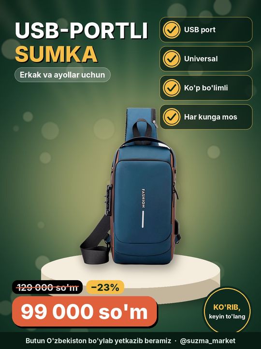 Erkaklar va Ayollar sumkasi (universal) USB-port