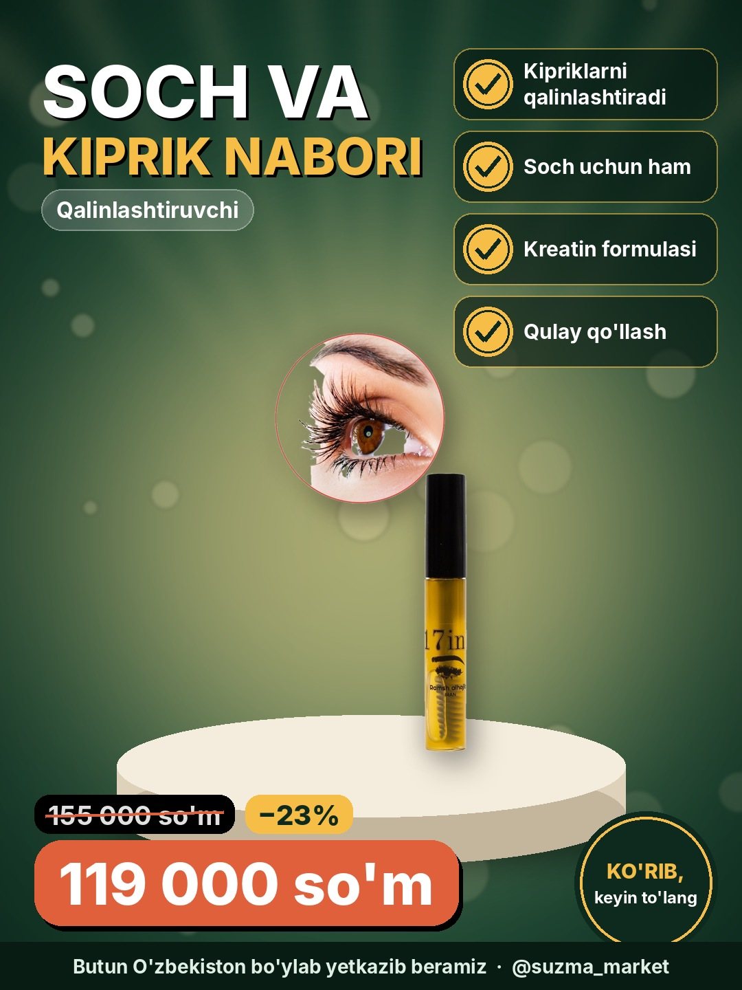 Soch va Kipriklar Uchun Innovatsion Nabor - Qalinlashtiruvchi Kreatin Formulasi