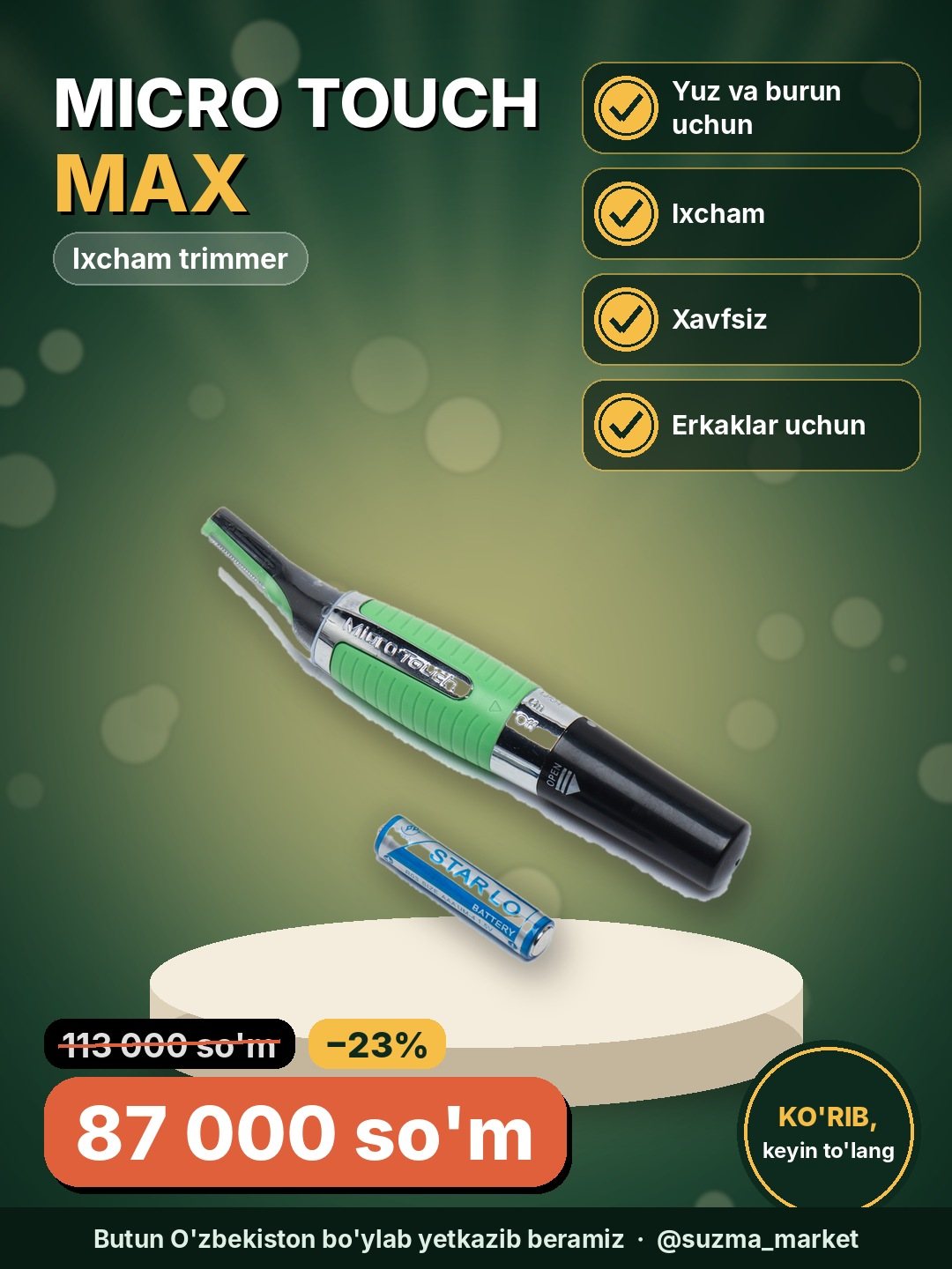 Erkaklar uchun Micro Touch Max ixcham trimmeri - Yuz va burun uchun