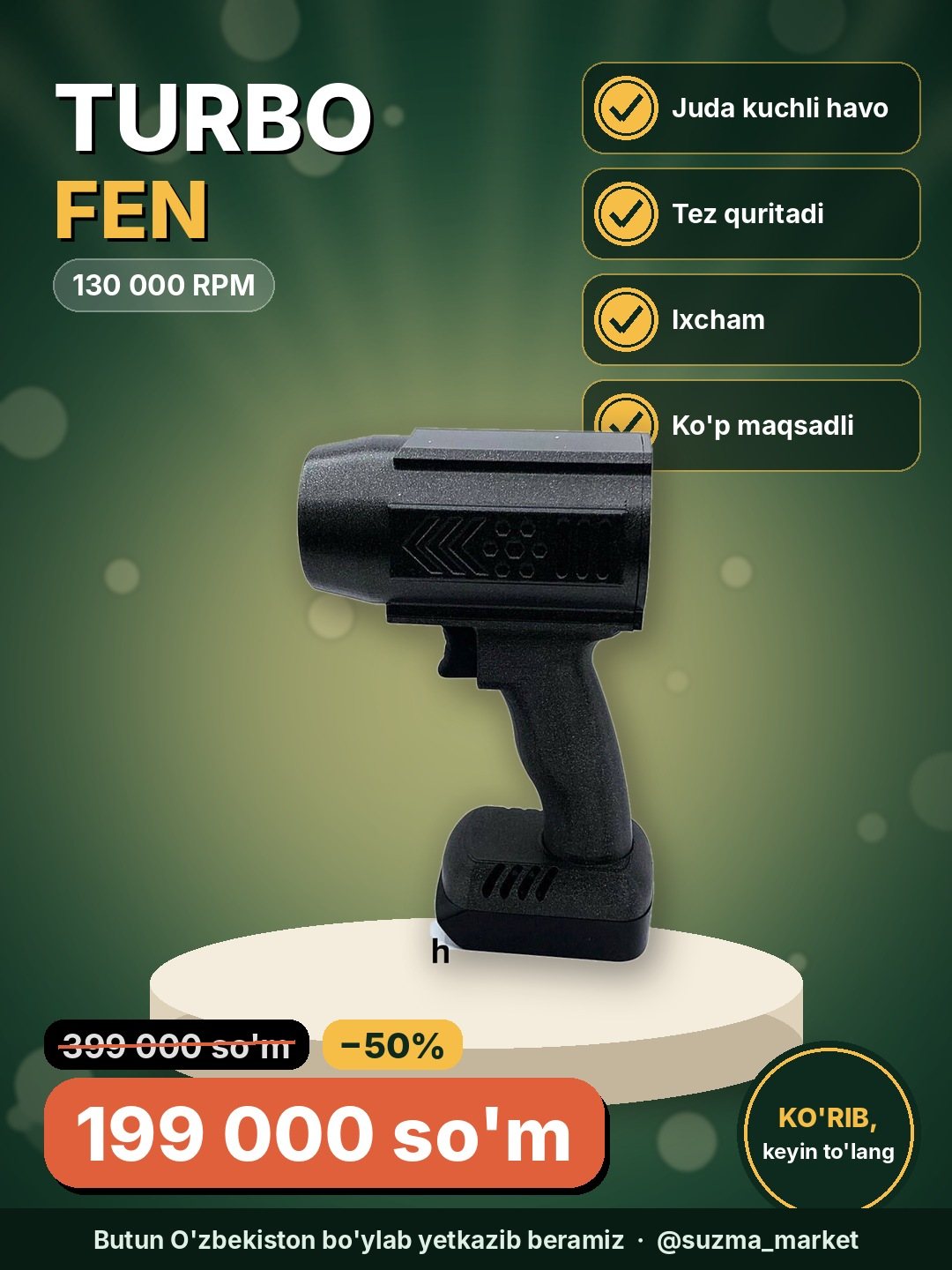 Elektr Turbo Fen "Quvvatli" - 130,000 RPM Tezlikda