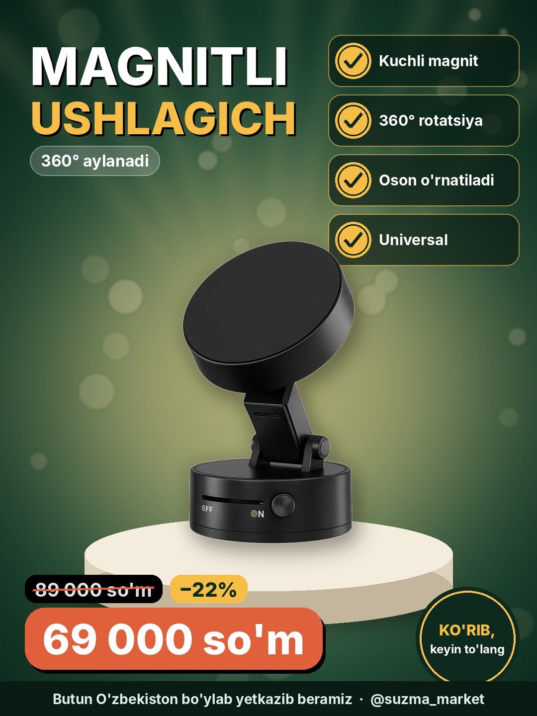 Magnitli Avtomobil Telefon Ushlagichi 360° Rotatsiya