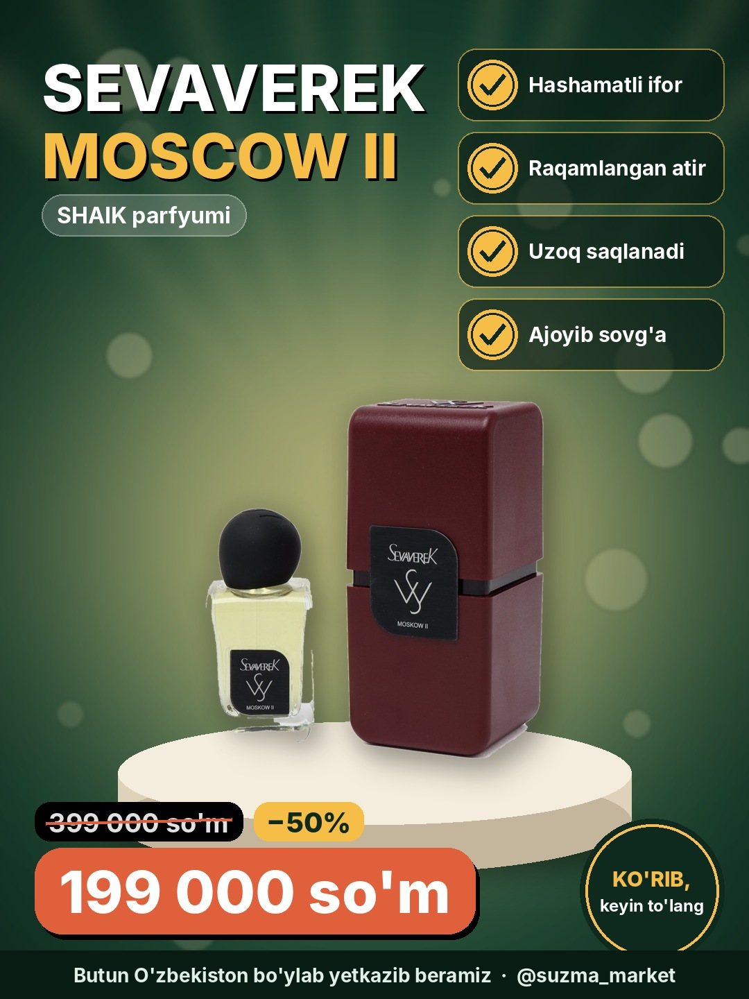 Parfyum Sevaverek Moscow ll - turkiyalik SHAIK brendining hashamatli raqamlangan parfyumeriyasi.