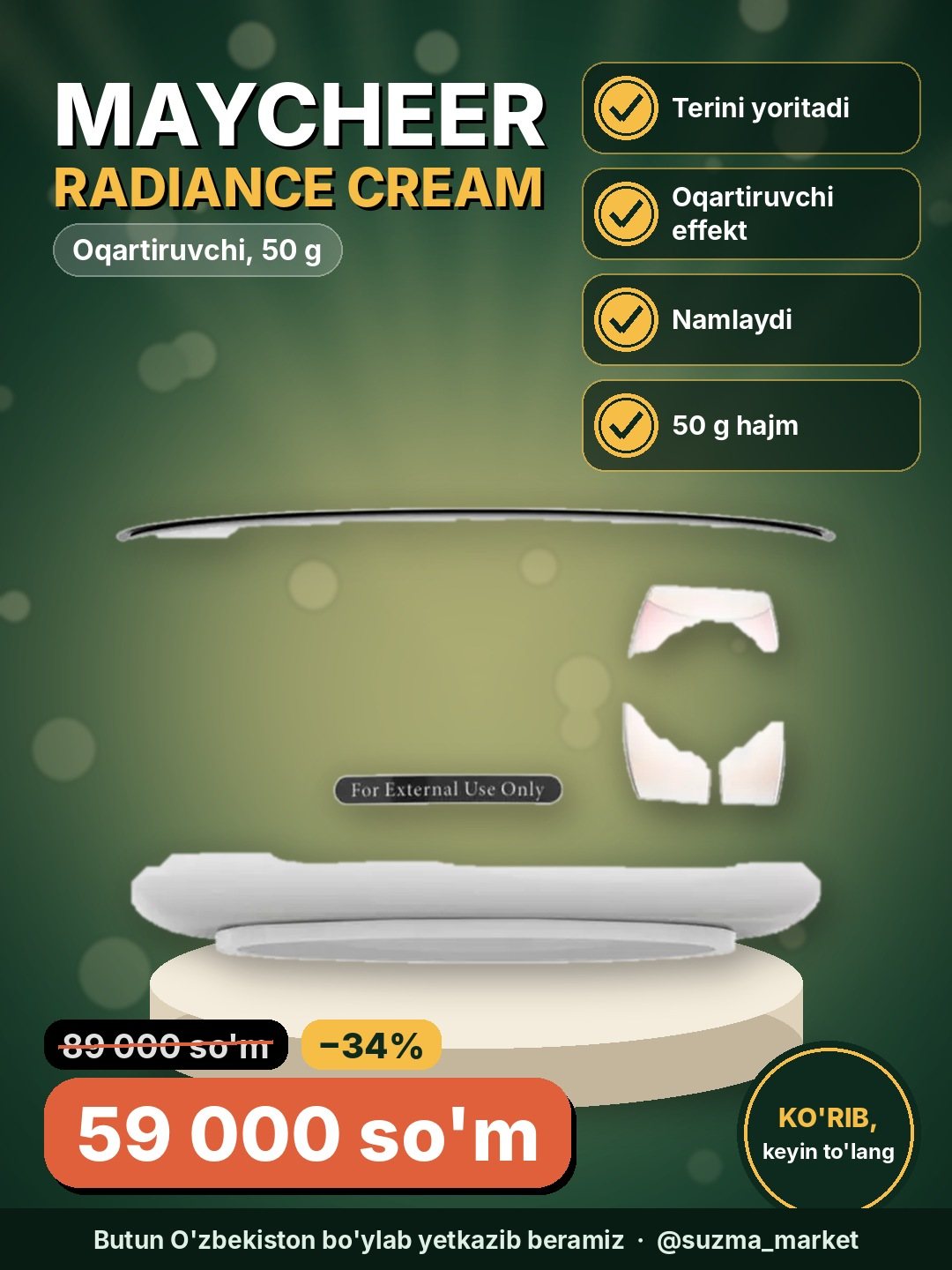 MAYCHEER Radiance Cream – Oqartiruvchi krem (50 gr)