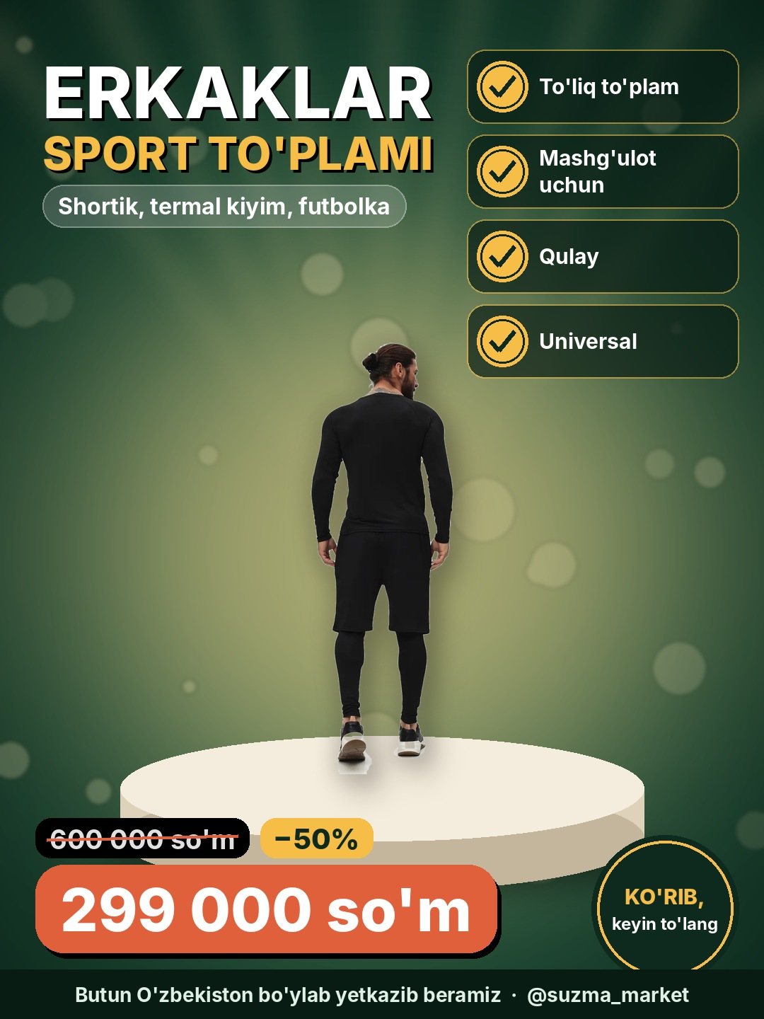 Erkaklar sport to‘plami, shortiklar, termal ich kiyim, futbolka, universal olimpiada kiyimi