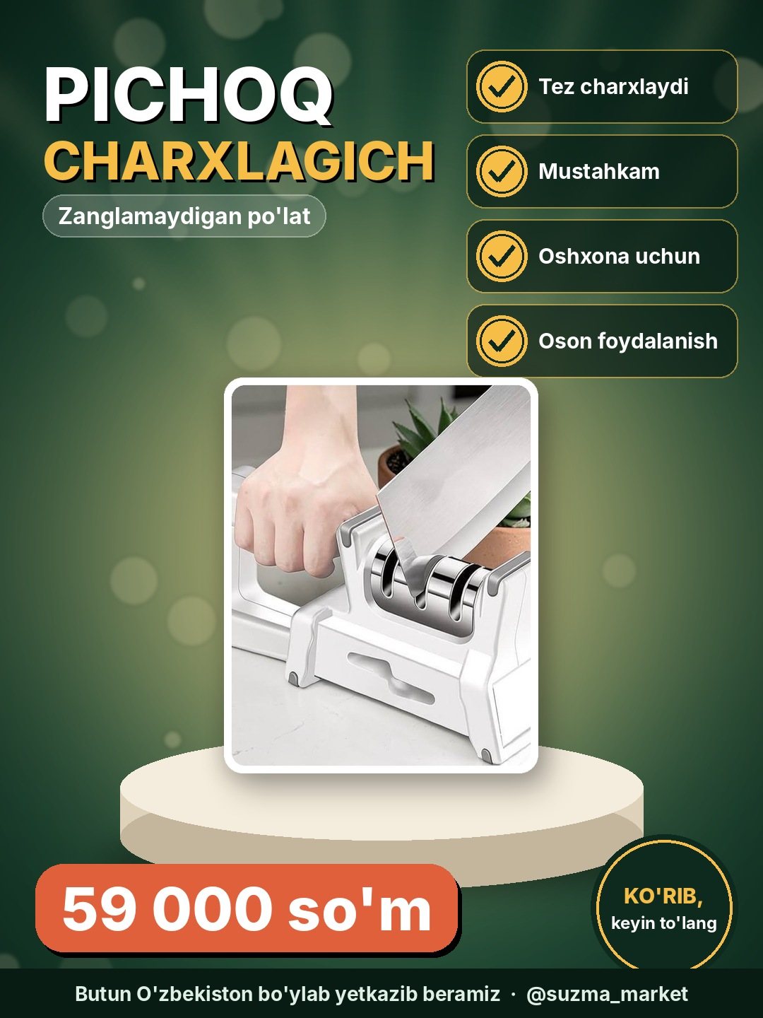 Zanglamaydigan po'latdan yasalgan pichoq charxlagich