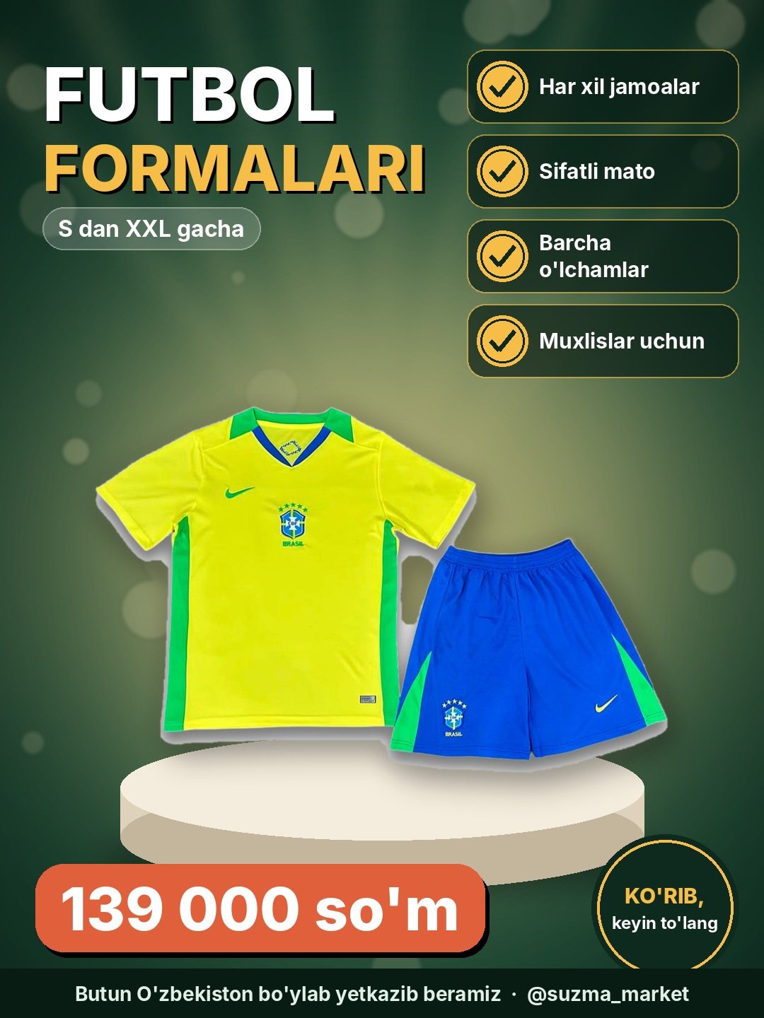 Har xil futbol jamoalari formasi, sifatli, razmerlar S dan XXL gacha