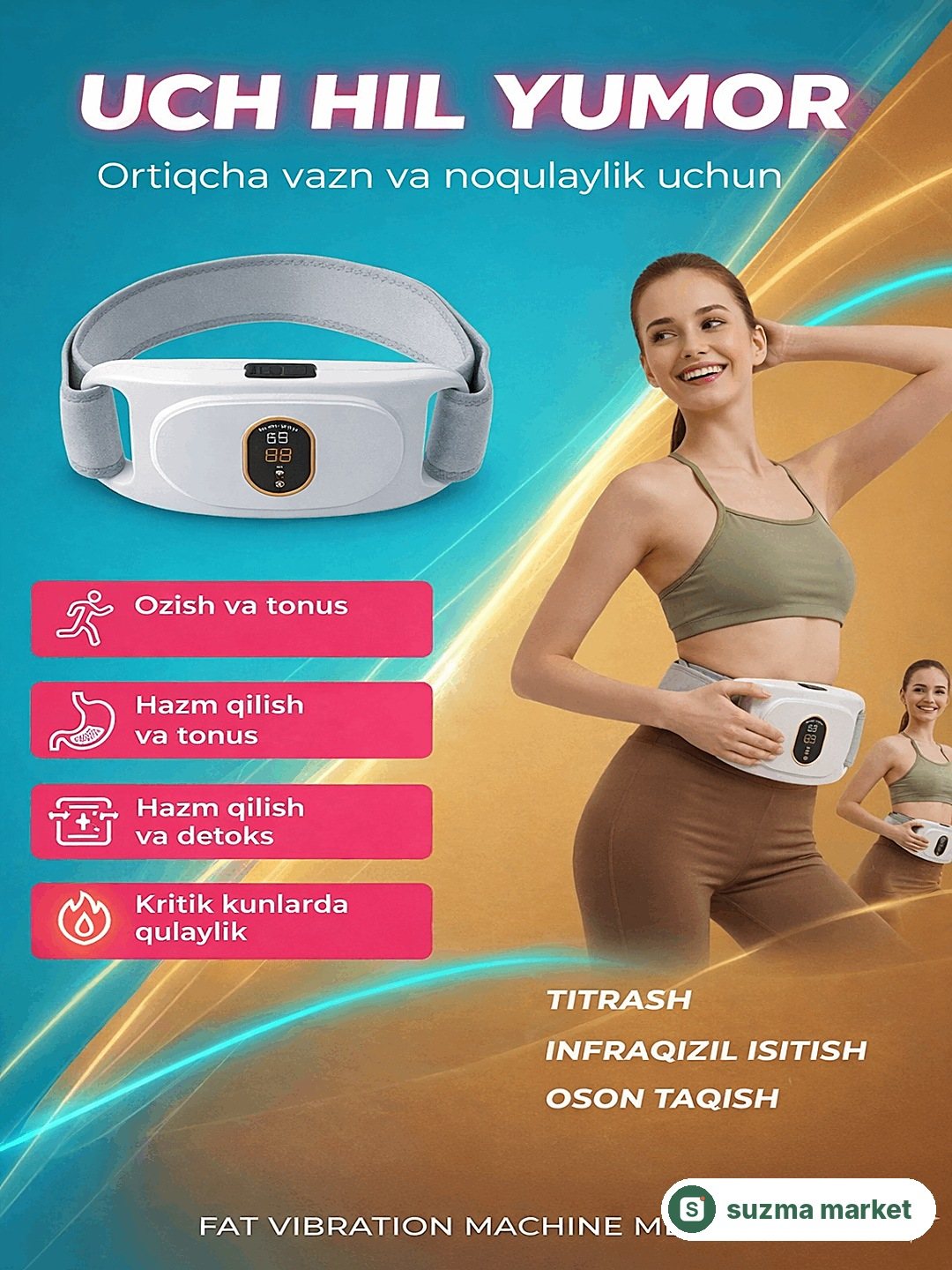 Vibro massaj belbog‘i ozish uchun infraqizil isitish 8 rejimli massajer — rasm 4