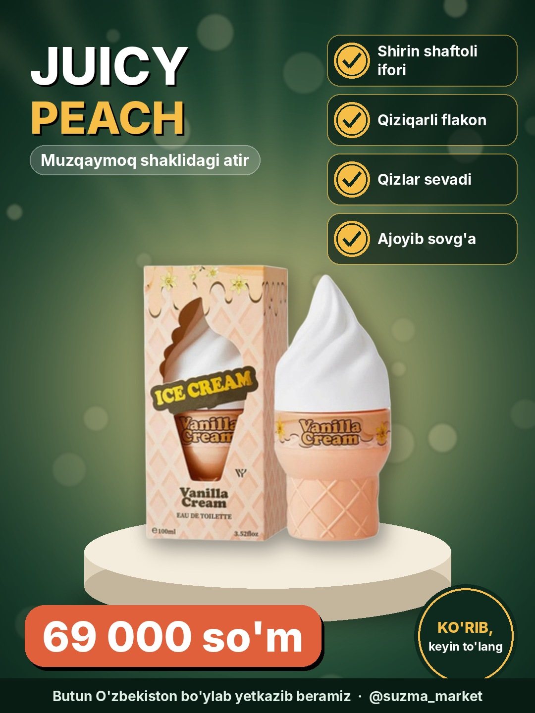 Juicy Peach iforli, muzqaymoq shaklidagi Eau de Toilette