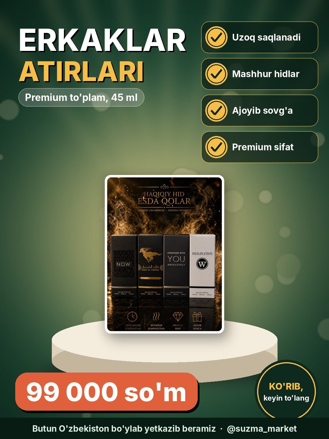Premium erkaklar atirlari to‘plami 45 ml