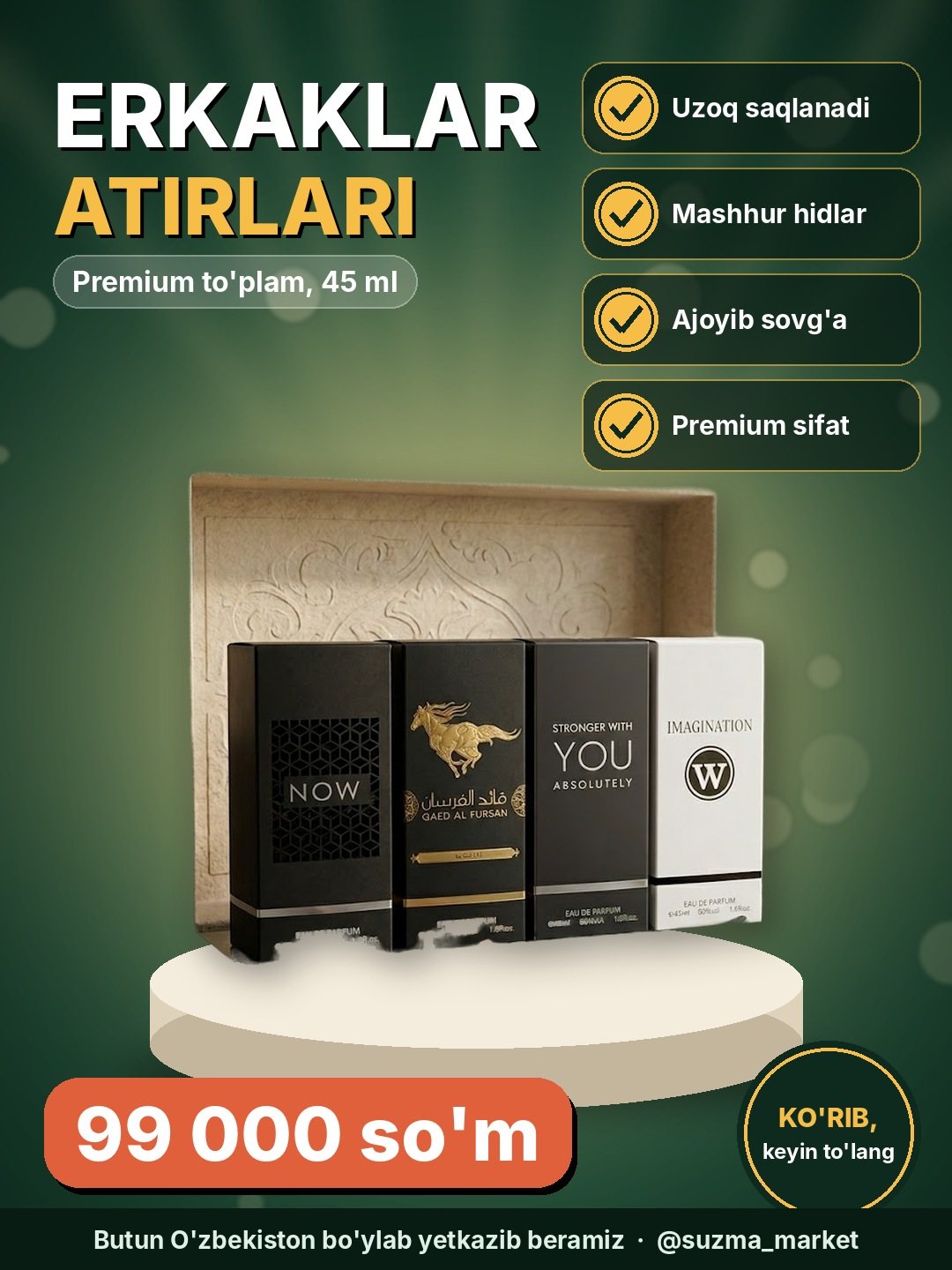 Premium erkaklar atirlari to‘plami 45 ml