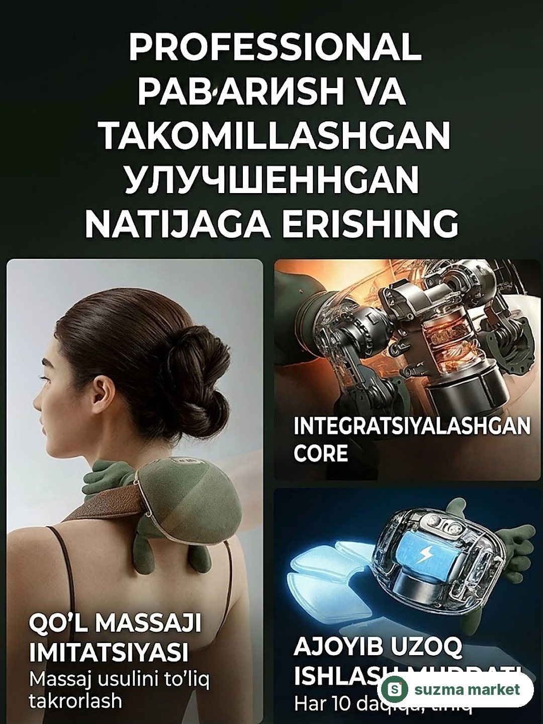 Premium isitishli massajor 40–45°C, sun’iy qo‘l effekti, 3 rejimli, to‘liq tana uchun — rasm 3