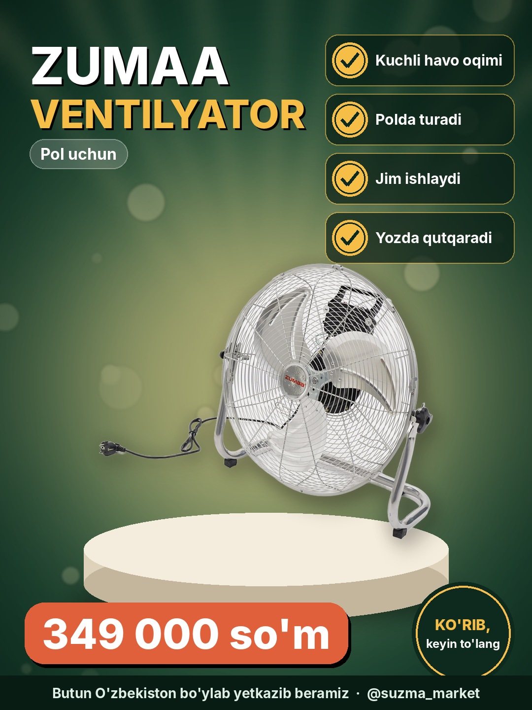 Ventilyator ZUMAA pol uchun