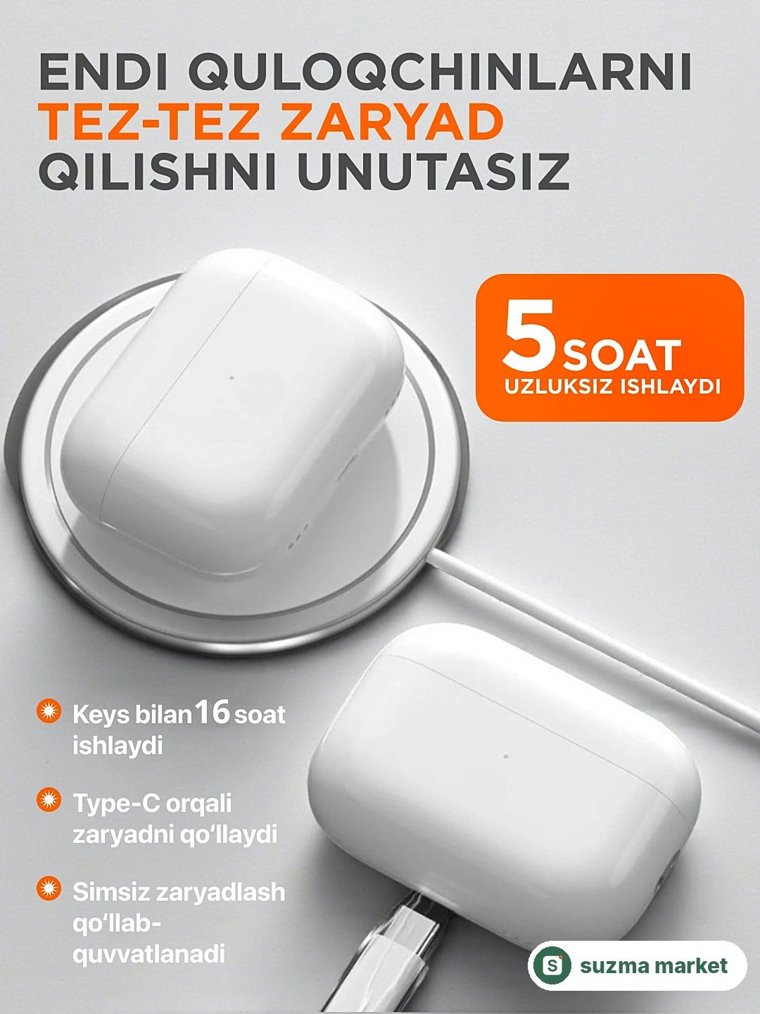 Simsiz quloqchinlar Pods Pro 2 Premium, sensorli, iPhone va Android uchun naushnik — rasm 3