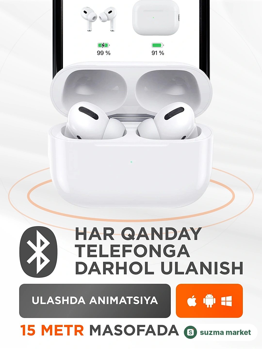 Simsiz quloqchinlar Pods Pro 2 Premium, sensorli, iPhone va Android uchun naushnik — rasm 4