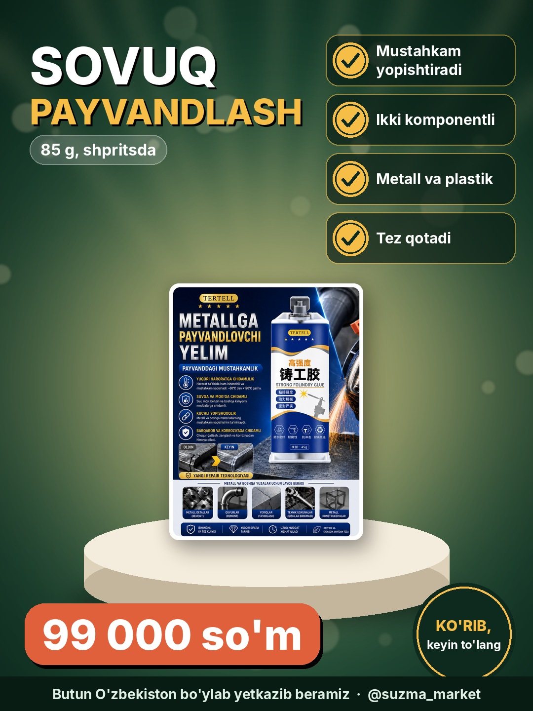 Sovuq payvandlash 85 g ikki komponentli shpritsda