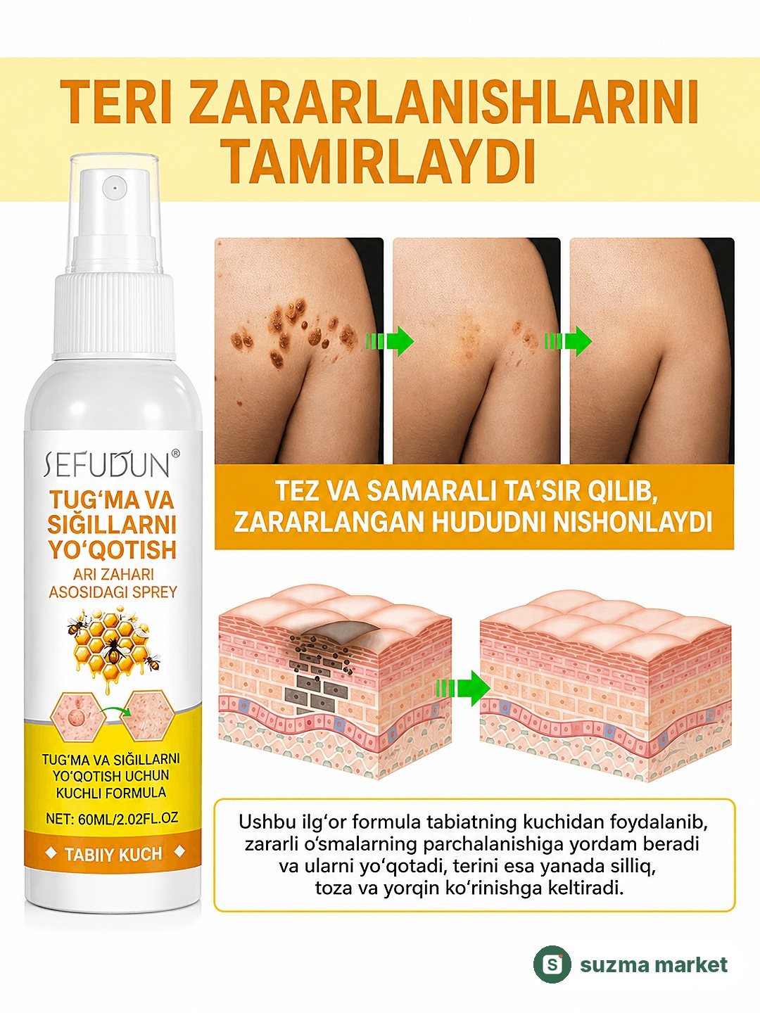 Bee Venom Skin Tag Removal Spray 60 ml — teri osig‘i va xollar uchun parvarish spreyi — rasm 4
