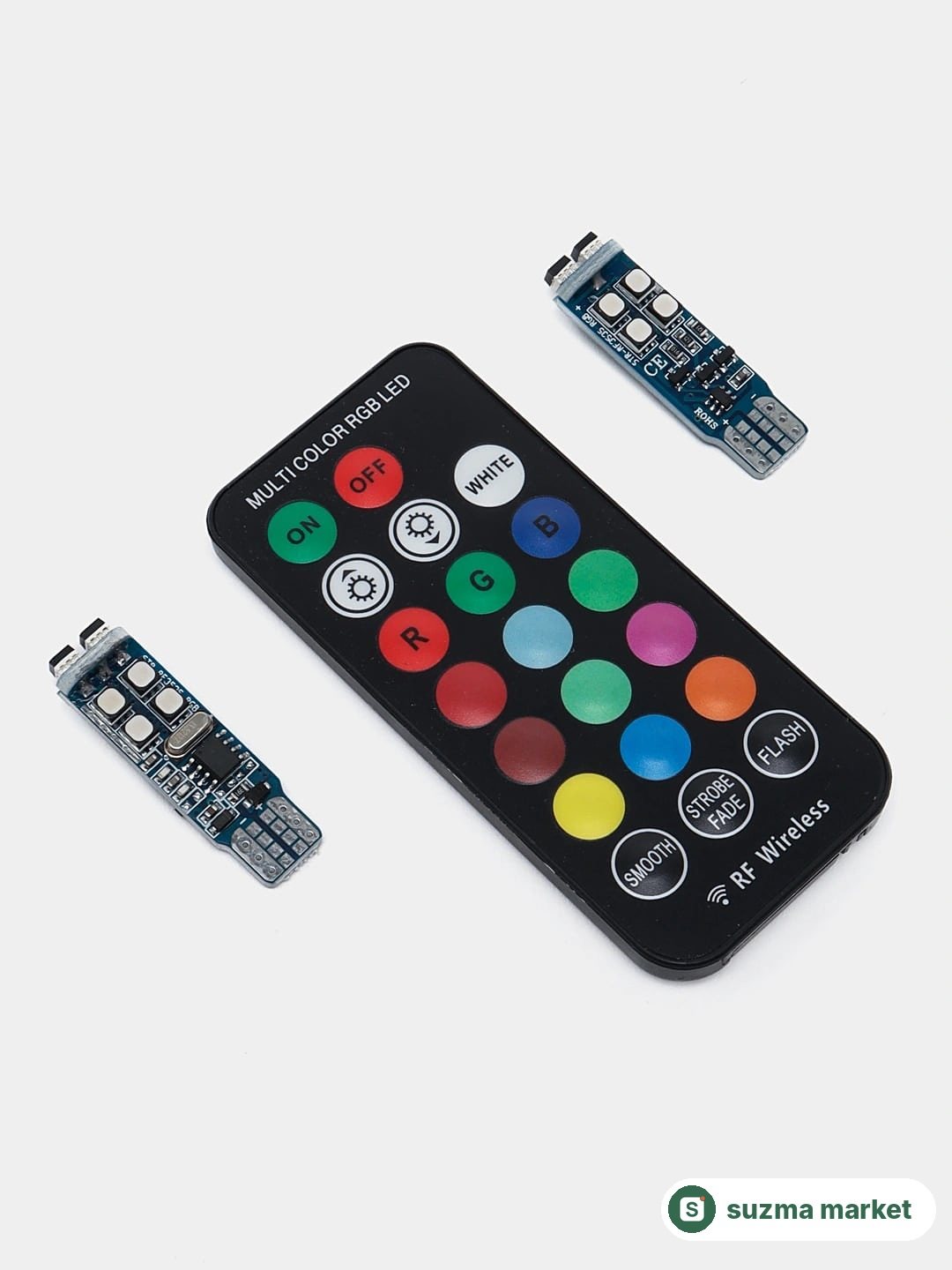 LED RGB Avtomobil uchun gabarit chiroqlar uchun lampalar to'plami Т10, 2 dona +Pult — rasm 3