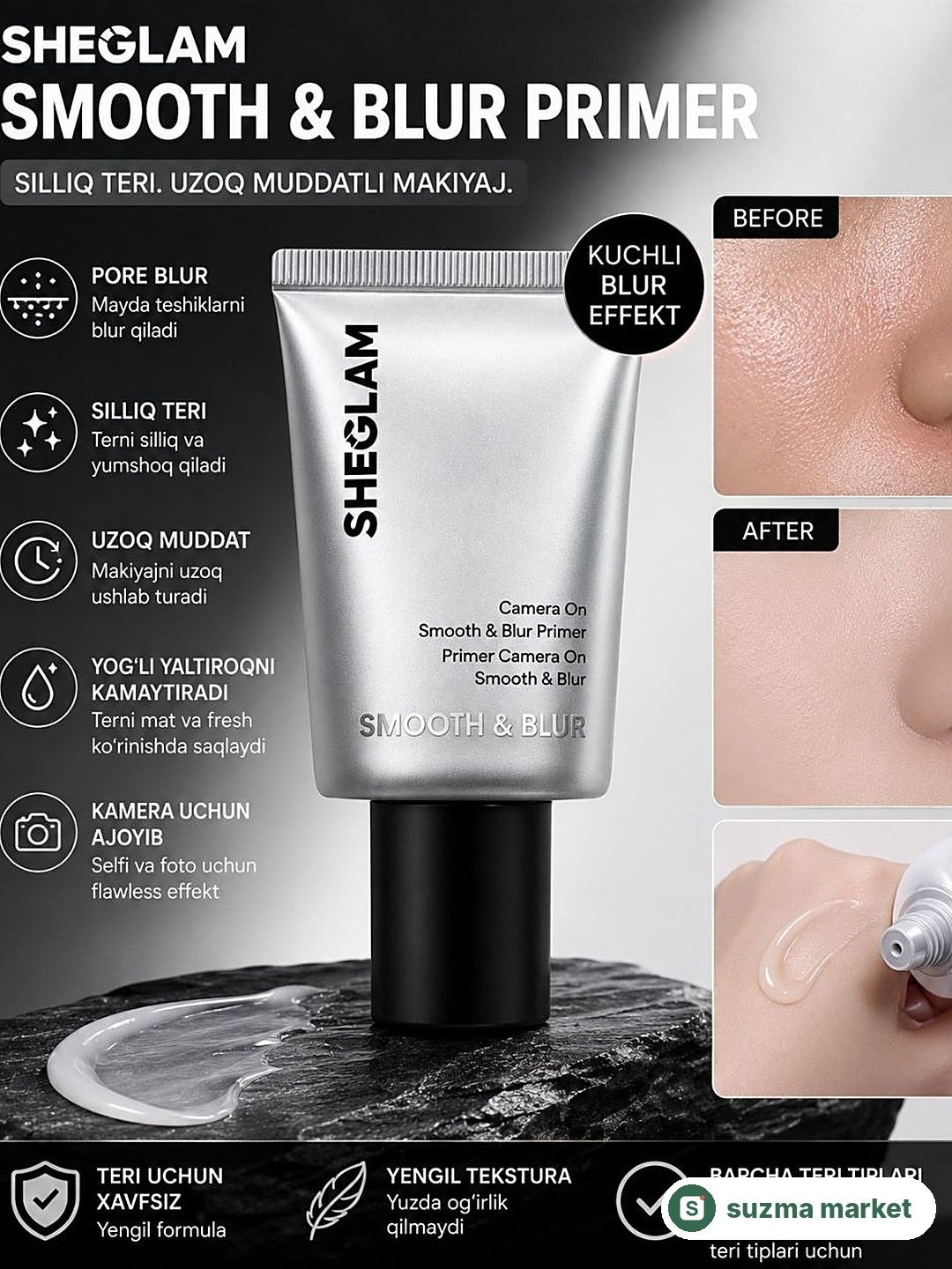 SHEGLAM Smooth & Blur Primer, flawless makeup uchun premium baza — rasm 2