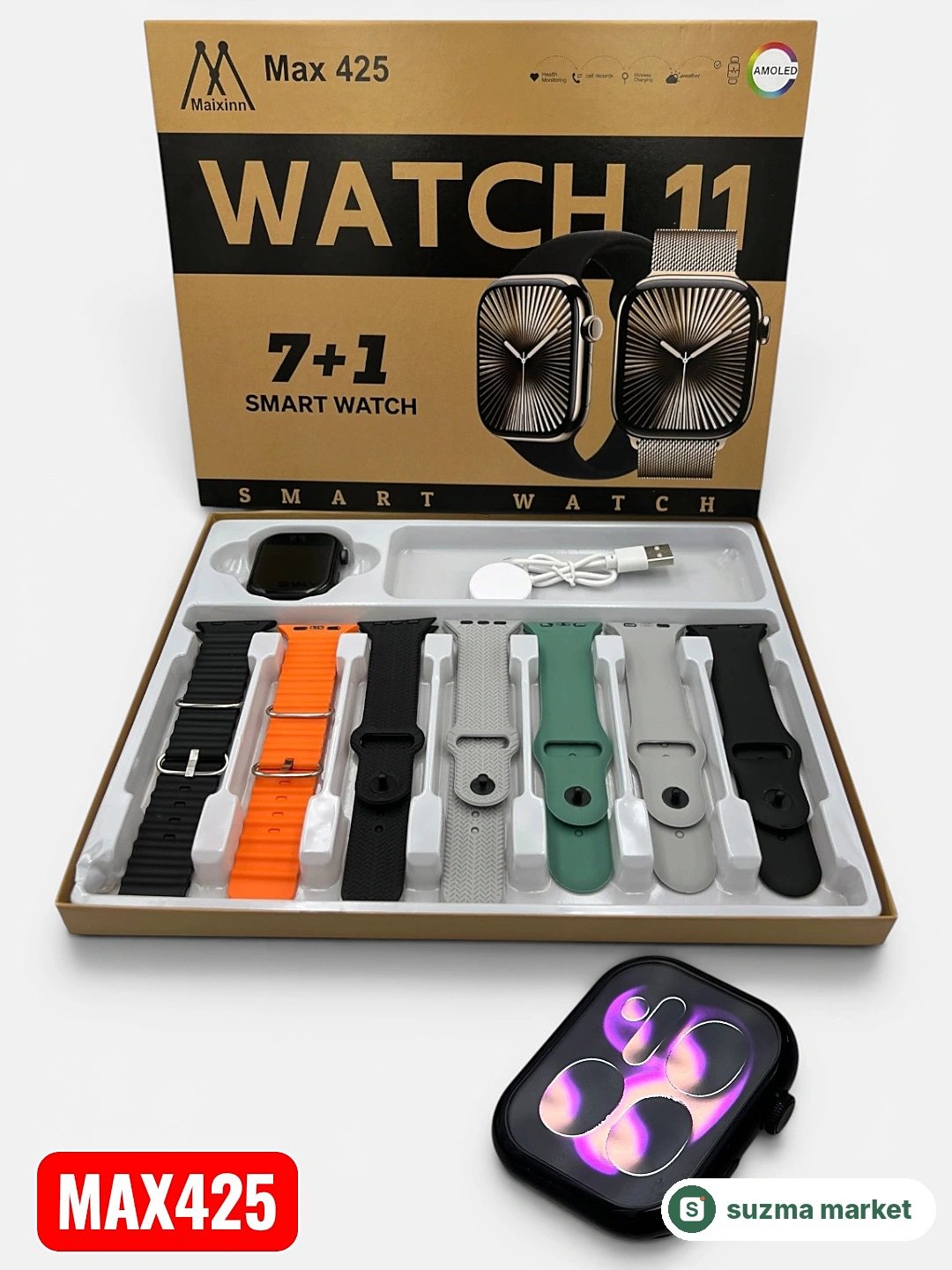 Smart Watch Maixinn Max Series 11, AMOLED ekran, 7 ta remen bilan — rasm 2