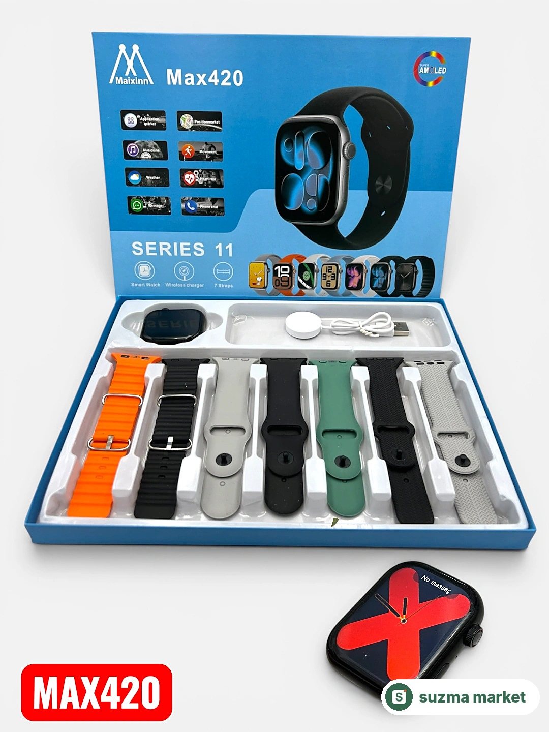 Smart Watch Maixinn Max Series 11, AMOLED ekran, 7 ta remen bilan — rasm 4