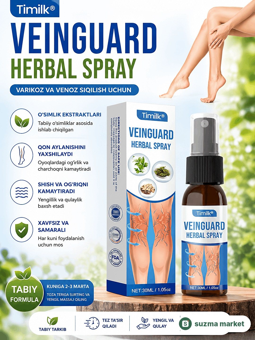 Timilk Veinguard Herbal Spray — Oyoqlar uchun O‘simlik Asosidagi Sprey 30 ml — rasm 4