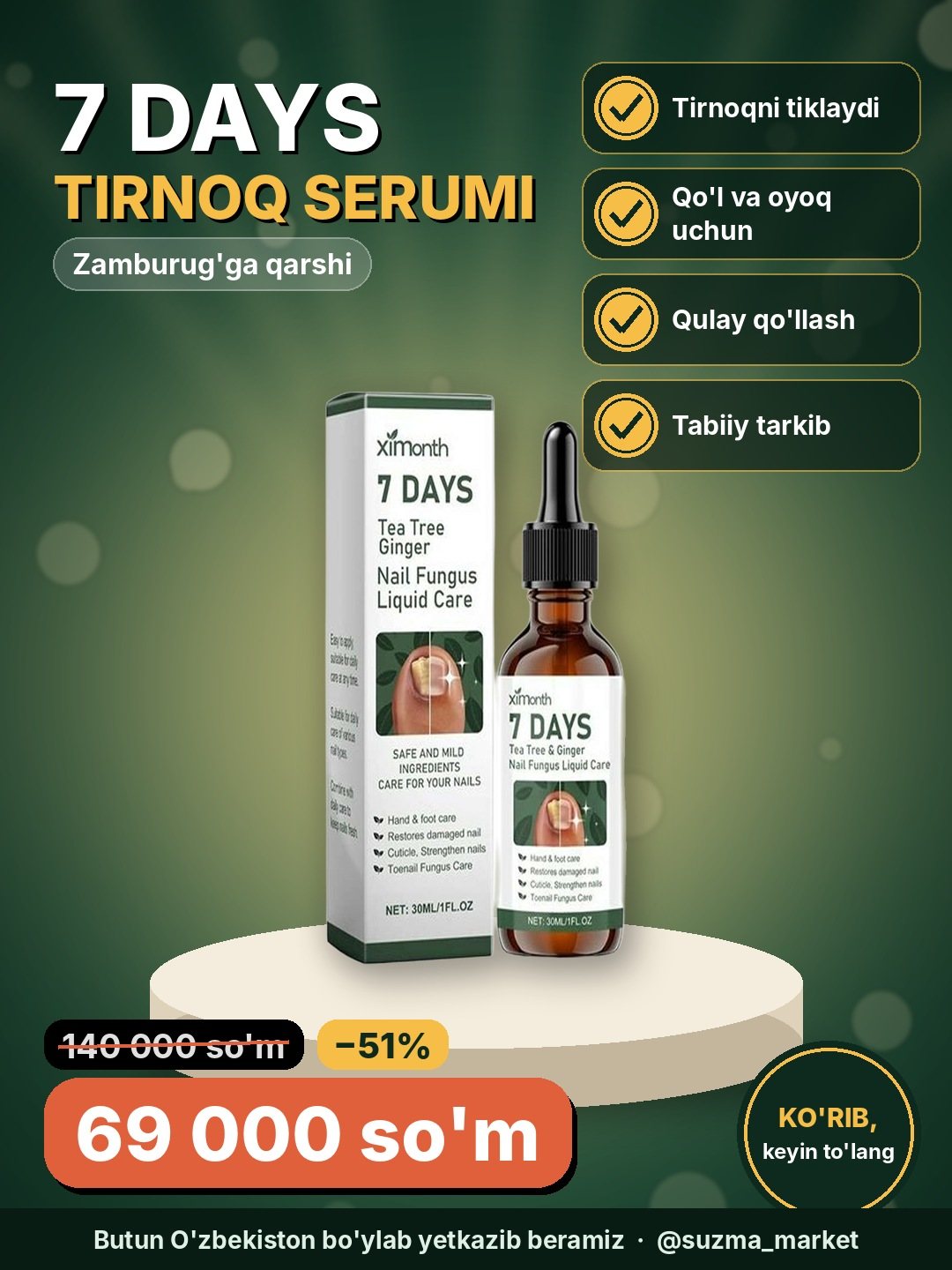 7 DAYS tirnoq zamburug‘iga qarshi vosita, tirnoq tiklovchi serum, qo‘l va oyoq uchun