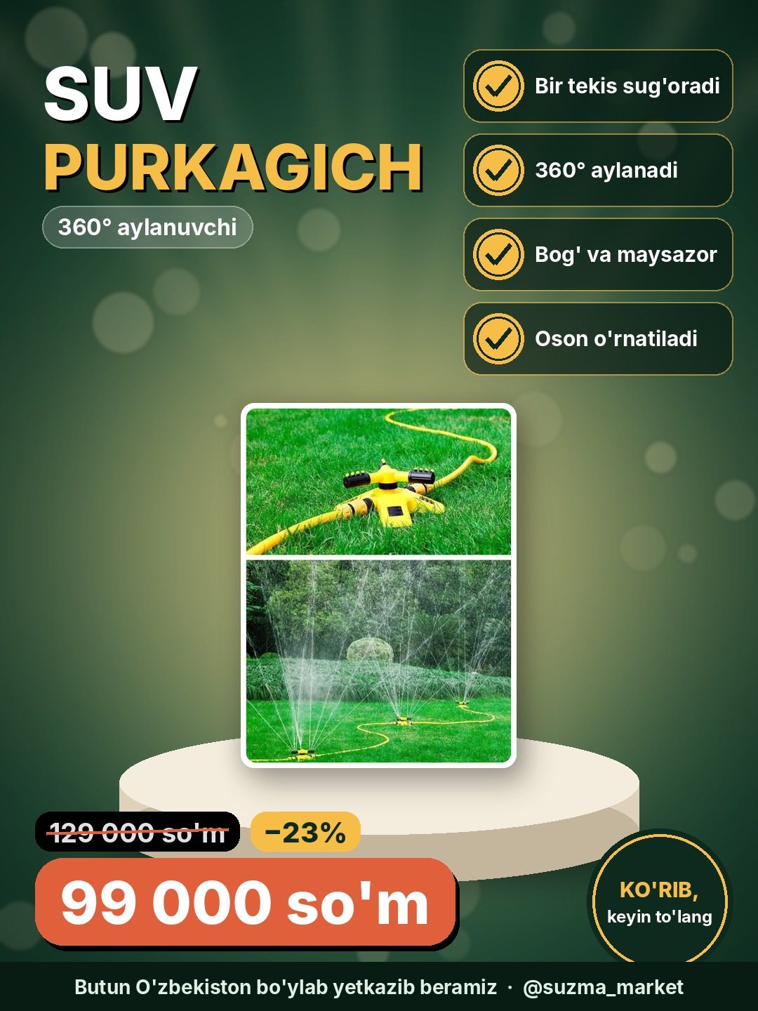 360 gradus aylanuvchi universal suv purkagich