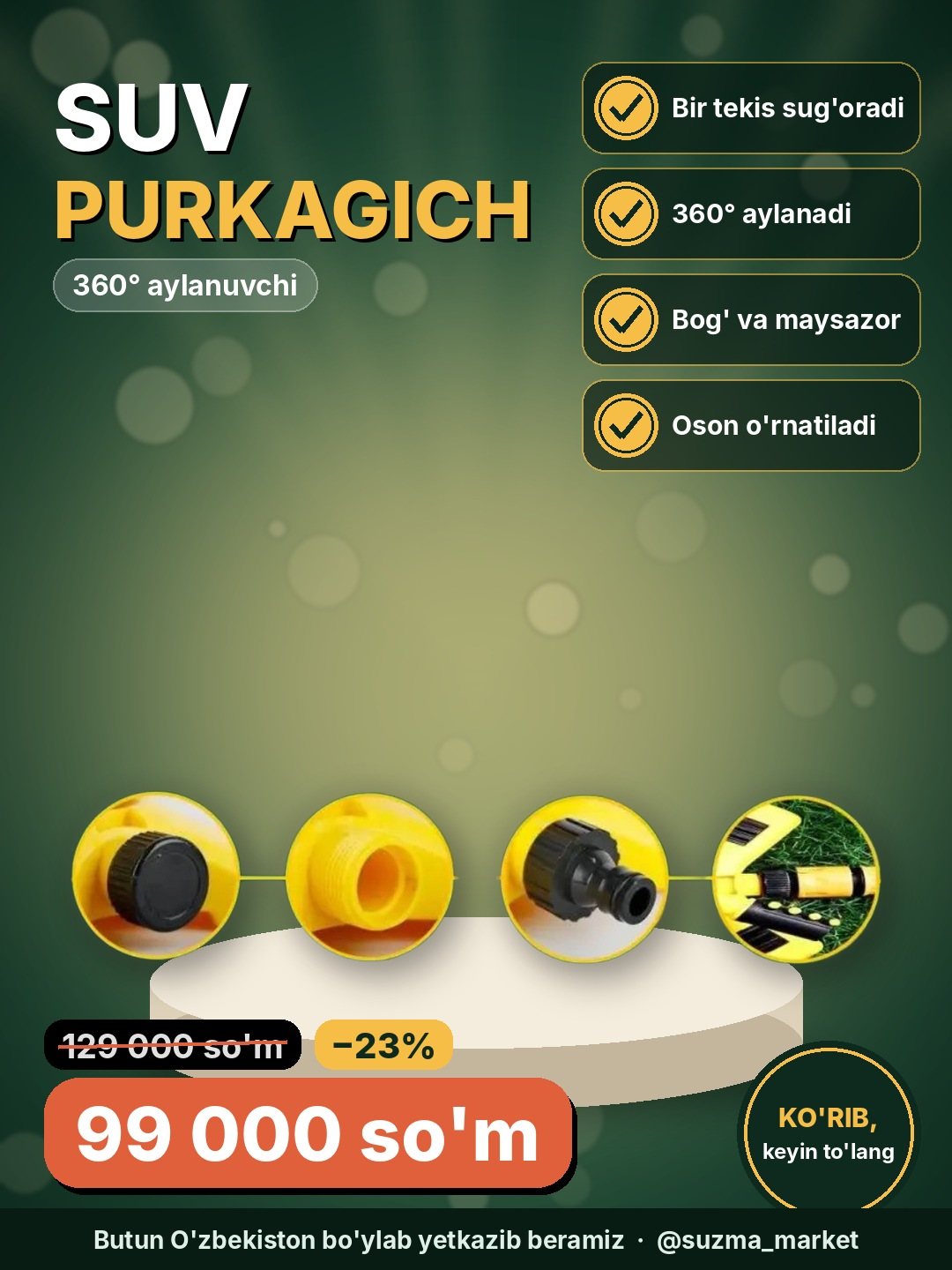 360 gradus aylanuvchi universal suv purkagich