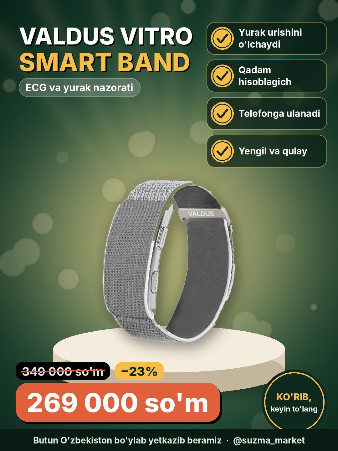 Aqlli Fitness Bilaguzuk VALDUS VITRO ECG-Yurak urish nazorati,qadam hisoblagich, Smart band