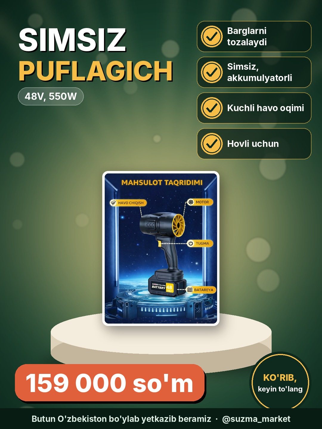 48 V Simsiz yaproq puflagich 550W