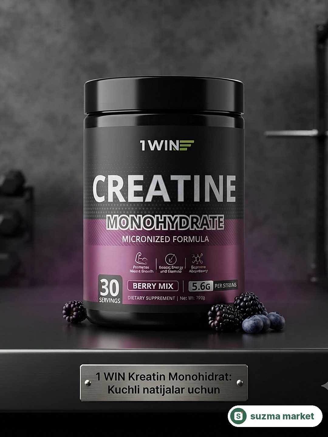 Kreatin monogidrat 1WIN creatine, mikronizatsiyalangan kukun, mushak massasini oshirish — rasm 2