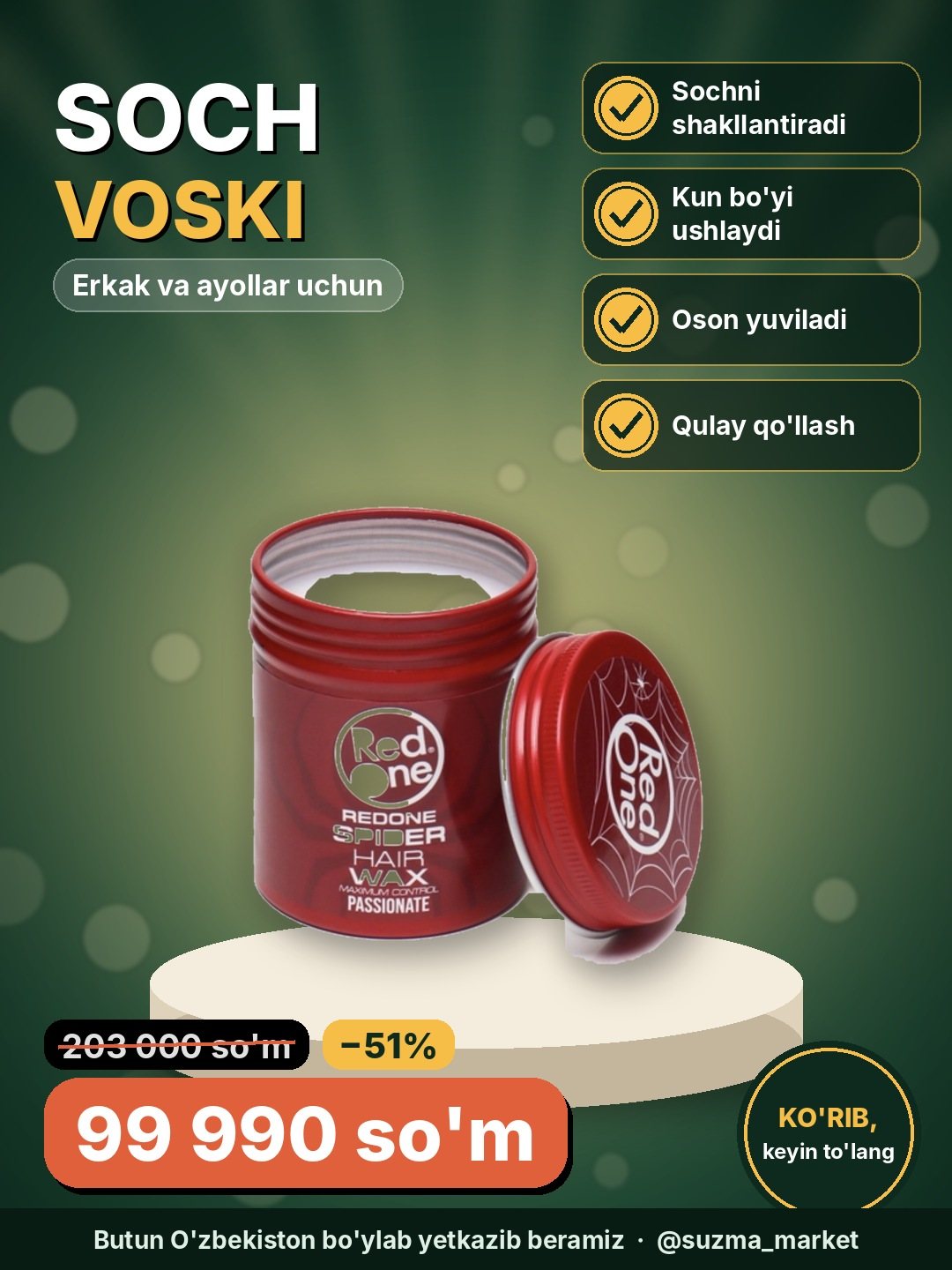 Soch uchun vosk erkaklar va ayollar uchun.