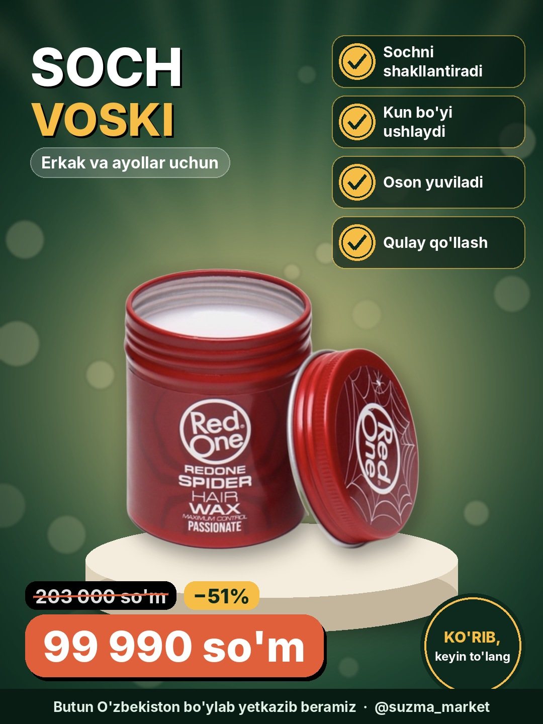 Soch uchun vosk erkaklar va ayollar uchun.