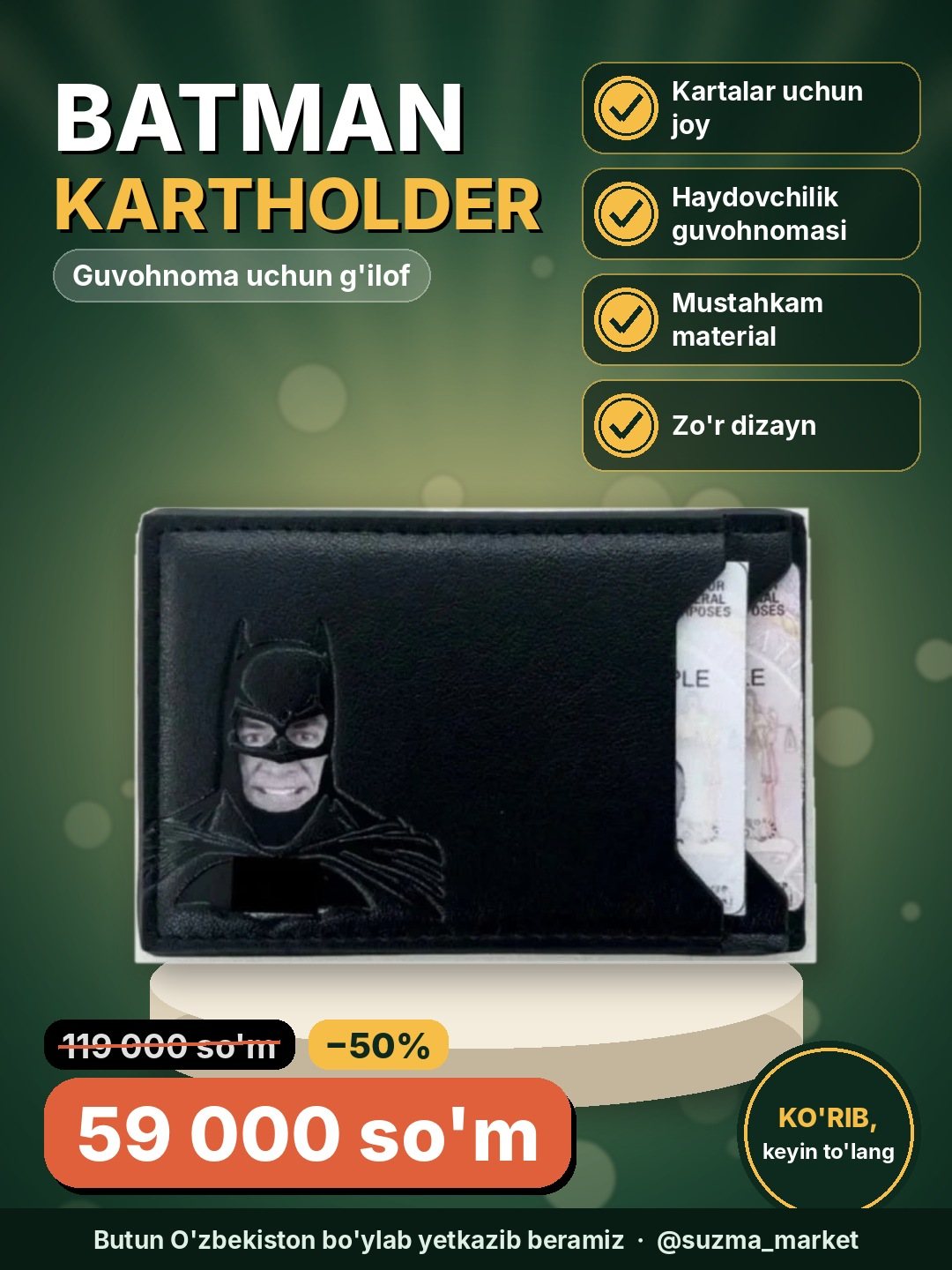 Batman kartholderi BET-CARDHOLDER — oblojka, haydovchilik guvohnomasi uchun g'ilof