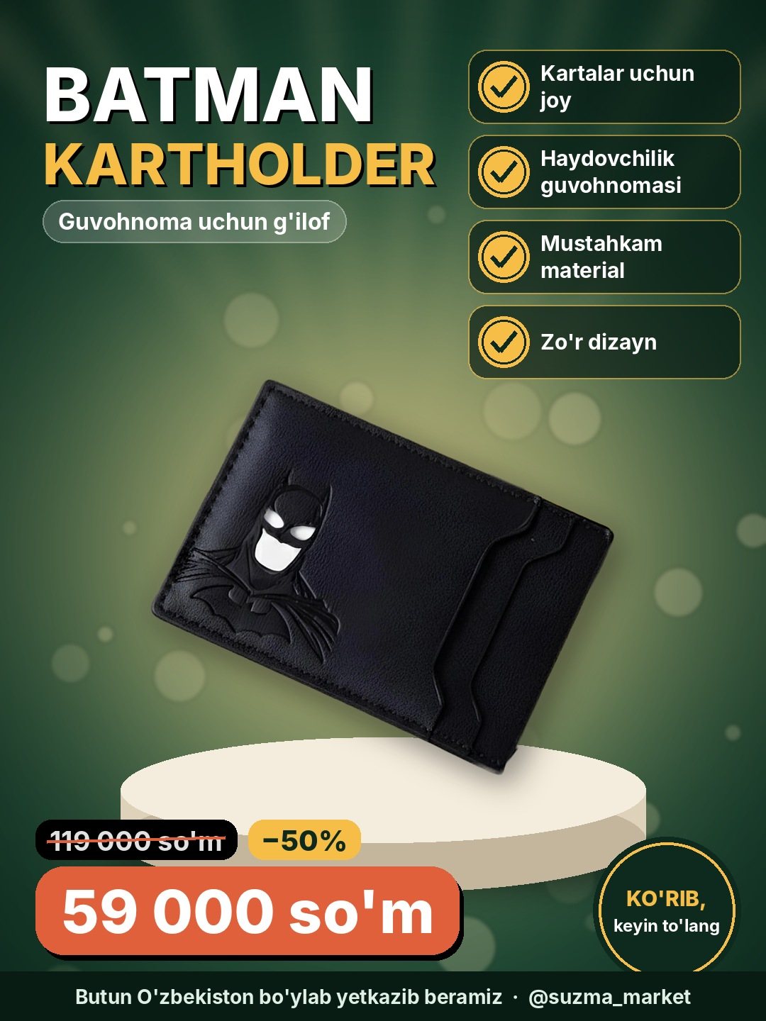 Batman kartholderi BET-CARDHOLDER — oblojka, haydovchilik guvohnomasi uchun g'ilof