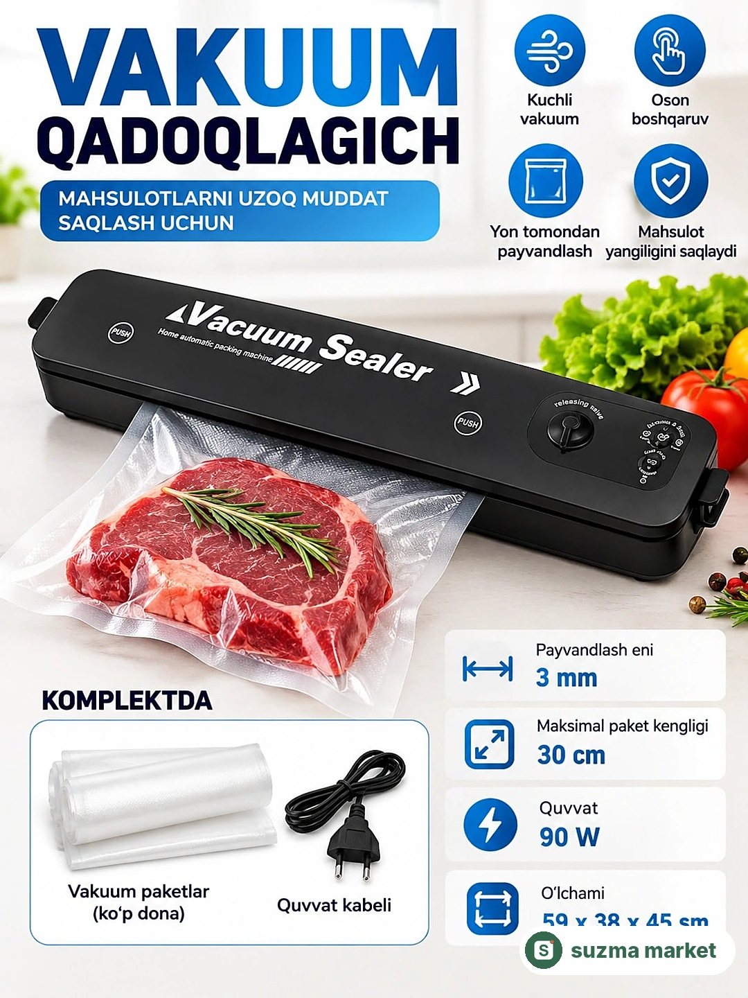 Vakuumli qadoqlagich VSX takomillashtirilgan versiyasi + 7 paket — rasm 2