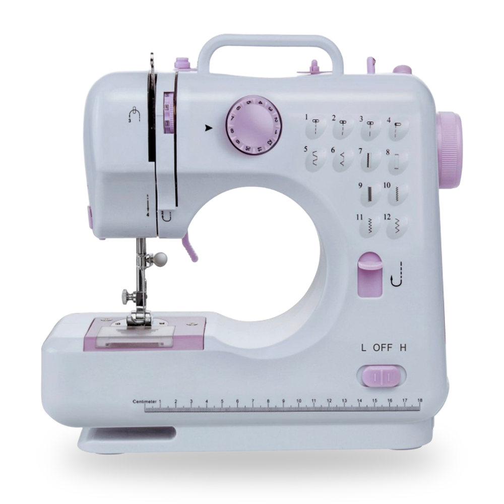 Mini tikuv mashinasi FHSM-505, 12 chokli, Oq Plastik Korpus